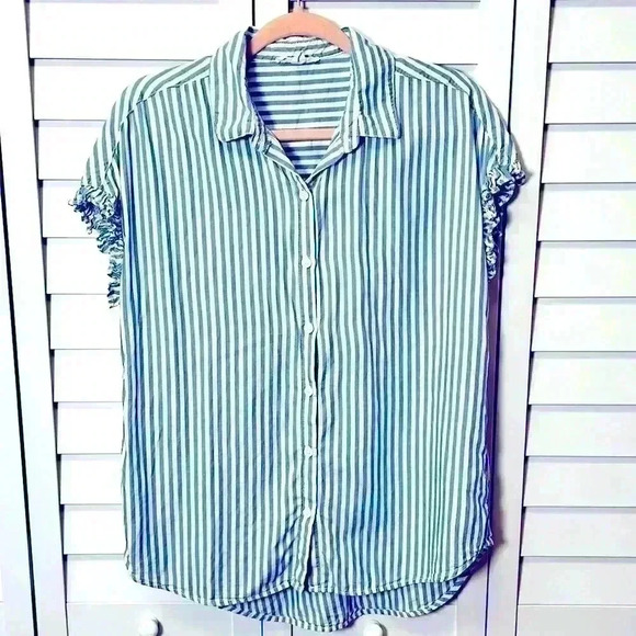 beachlunchlounge Sleeveless Button Up Striped Top Size Small Blue & White - Picture 1 of 6